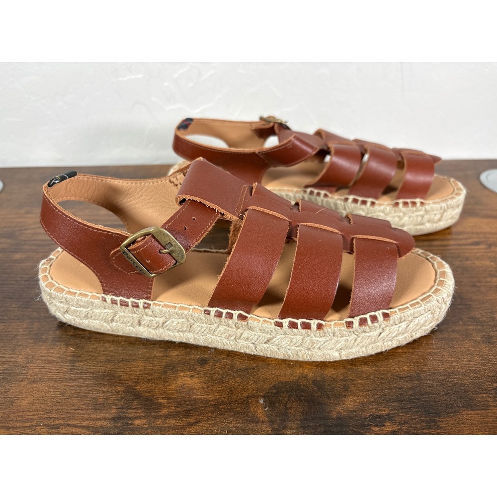 Barbour Brown Leather Fisherman Espadrille Sandals Made in Spain Size 40